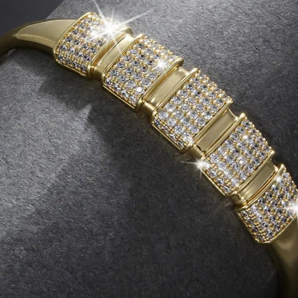 Elegant 14K gold-plated zircon-encrusted bracelet Bangle Cuff - Picture 3 of 3